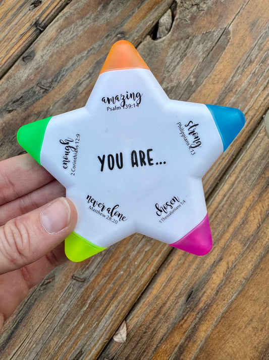 You Are Scripture Star Bible Highlighter - Bible Highlighter Star - No Bleed Through Highlighter - Bible Safe - Quick Dry Highlighter - Gift