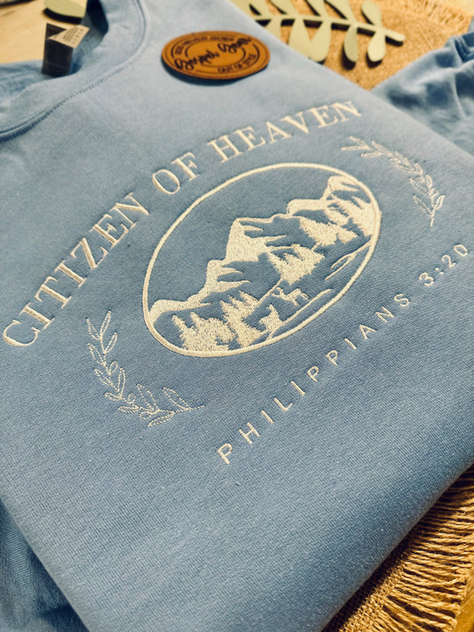 Citizen Of Heaven Embroidered Shirt, Christian Sweatshirt, Embroidered Jesus Pullover, Christian Pullover, Christian Gift
