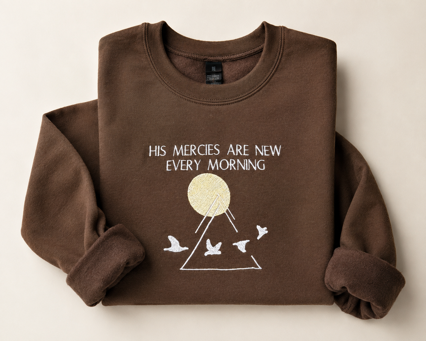 New Mercies - Embroidered Khaki Crewneck Sweatshirt
