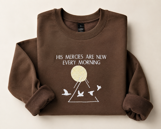 New Mercies - Embroidered Dark Chocolate Crewneck Sweatshirt