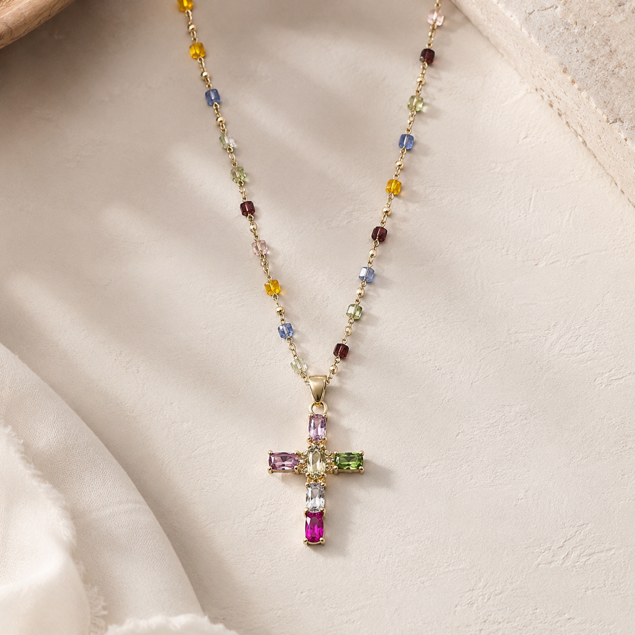 Jewel Cross Necklace - Christian Necklace - 14k Gold Necklace