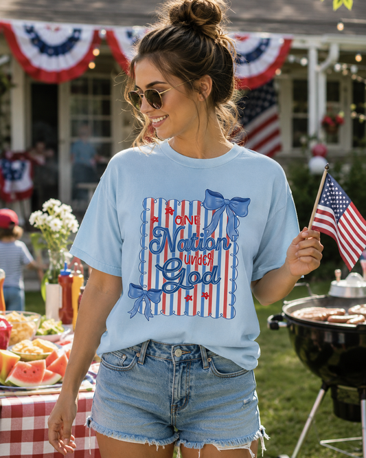 One Nation Under God Stripes And Bows - Christian Graphic Shirt (3-30)