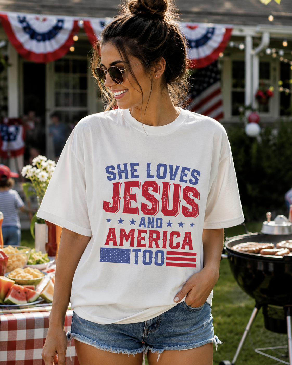 She Loves Jesus And America Too - Christian Graphic Shirt (7-15)