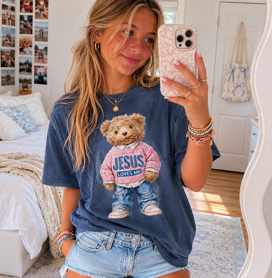 Jesus Loves Me Plush Teddy Bear - Christian Graphic Shirt (9-5)