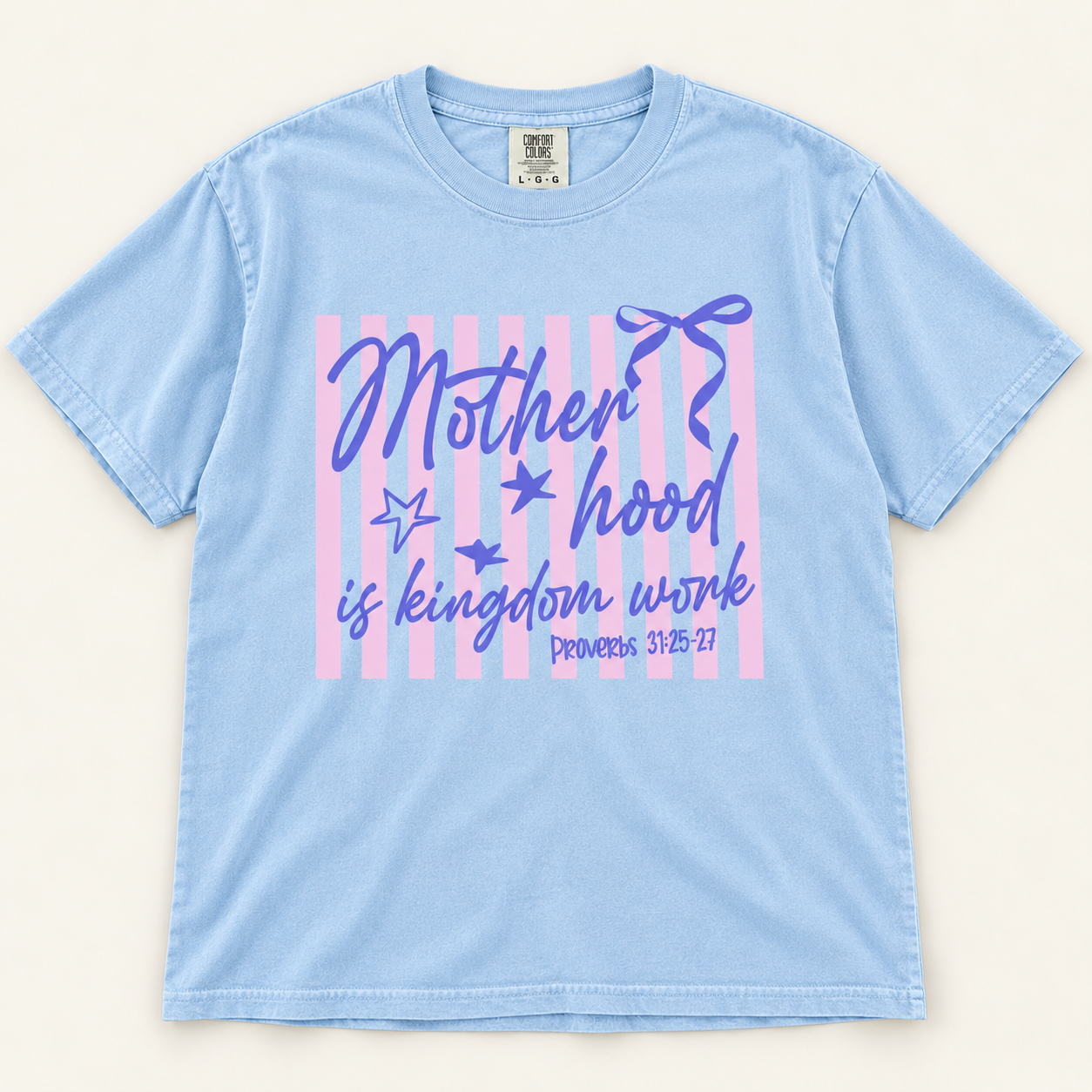 Motherhood Is Kingdom Work Stripes And Bows Graphic Shirt