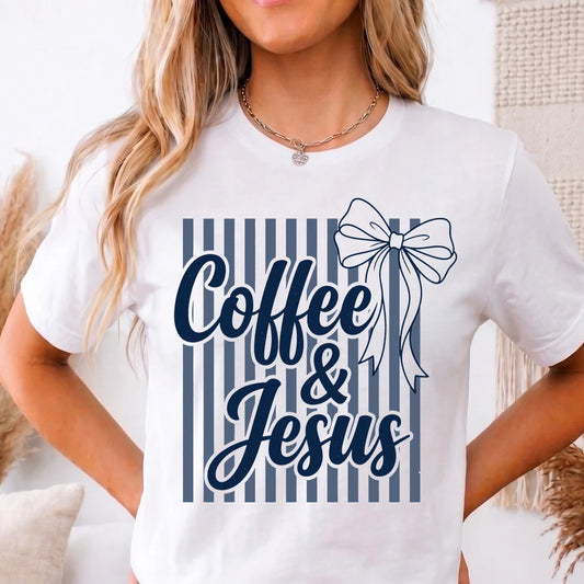 Coffe & Jesus Stripes - Christian Graphic Shirt (1-12)