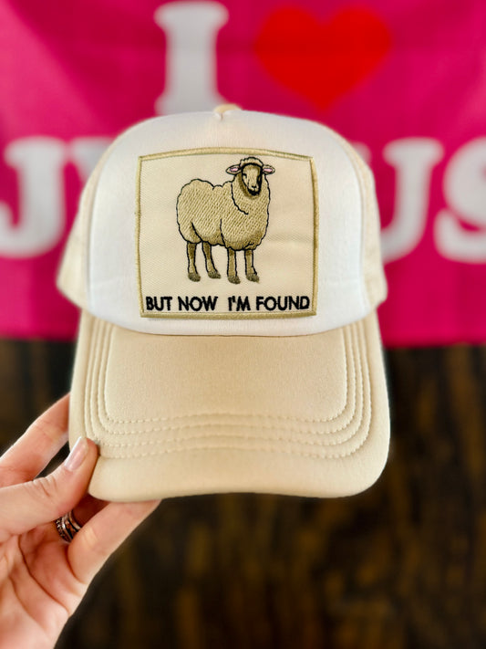 But Now I’m Found Hat, Christian Trucker Hat, Embroidered Patch Hat, Trucker Hat, Patch Trucker Hat, Christian Gift