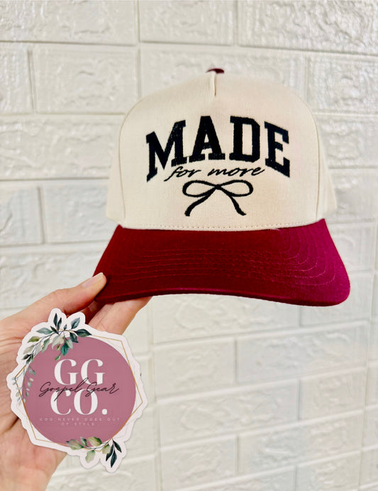 Made For More Bow Hat, Embroidered Vintage Hat, Christian Dad Hat, Christian Gift