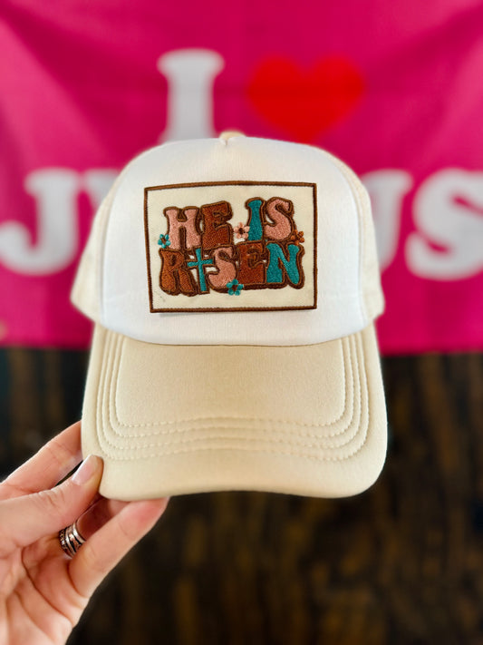 He Is Risen Hat, Christian Trucker Hat, Embroidered Patch Hat, Trucker Hat, Patch Trucker Hat, Christian Gift