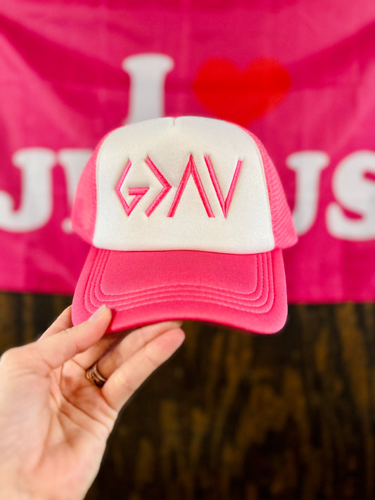 God Is Greater Than The Highs And Lows Embroidered Trucker Hat, Christian Trucker Hat, Foam Mesh Cap, Jesus Trucker Hat, Trucker Hat, Christian Gift