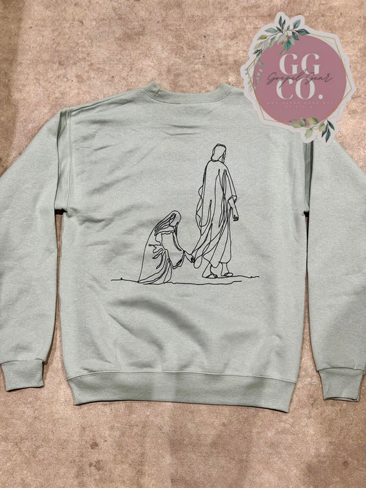 If You Are Hanging By A Thread - Sage Crewneck/Black Graphic - Ready To Ship