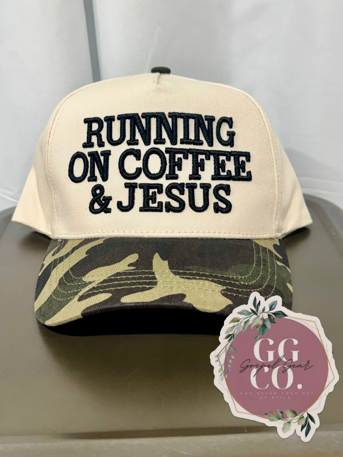 Running On Coffee And Jesus Puff Embroidered Hat