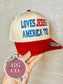 Loves Jesus & America Too Embroidered Hat, Embroidered Hat, Embroidered Christian Hat, Christian Dad Hat, Christian Gift, Embroidered Vintage Hat, Christian Gift