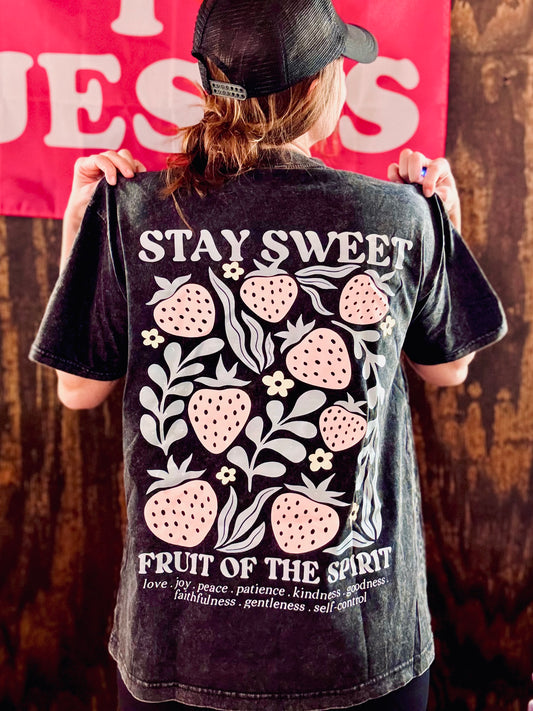 Stay Sweet Bow Tee - Acid Wash Tee - Christian Shirt - Jesus Tee - Christian Gift - Christian Apparel