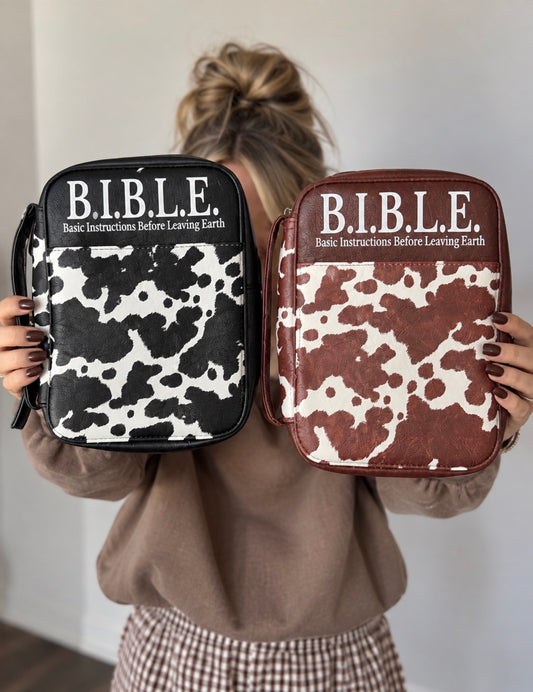 Cow Print Bible Case - Christian Bible Case - Western Bible Cover - Leather Bible Cover - Cow Print Bible Cover - Christian Gift