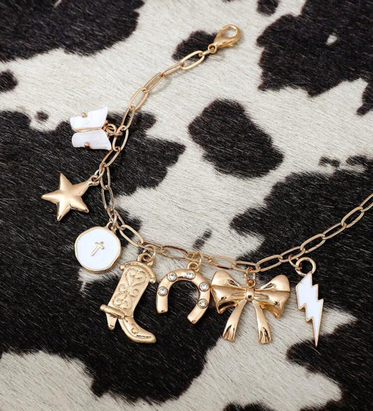 Christian Girly Charm Necklace And Bracelet - Cross Charm Bracelet - Christian Jewelry - Christian Gift - Christian Apparel - Charm Bracelet