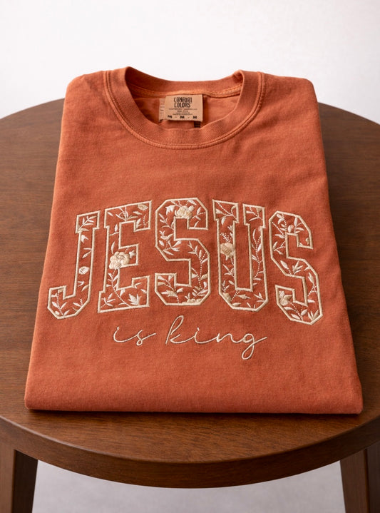 Jesus Is King Floral Embroidered Shirt, Christian Sweatshirt, Embroidered Jesus Shirt, Christian Gift