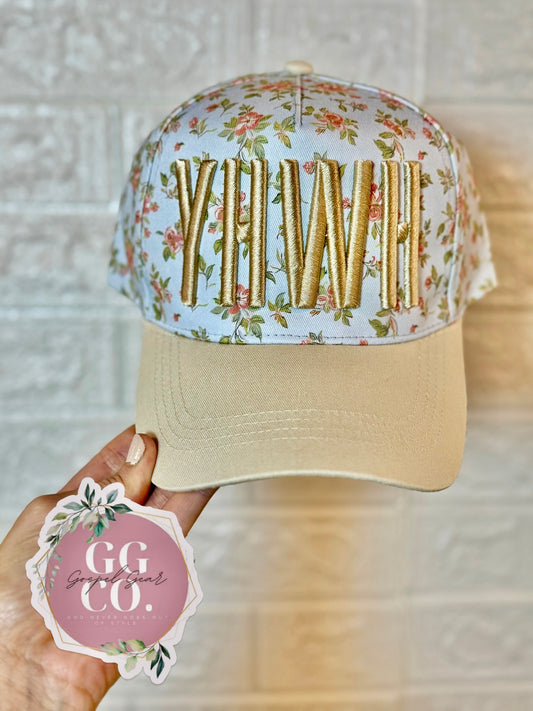 Floral YHWH Puff Embroidered Hat, Christian Hat, Christian Gift