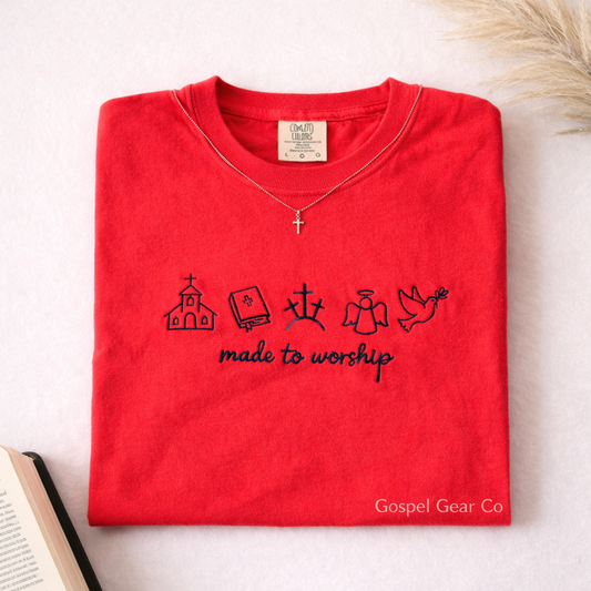 Made To Worship Embroidered Shirt, Embroidered Shirt, Christian Embroidered Shirt, Christian Gift