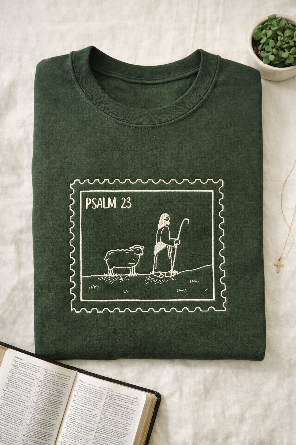 Psalm 23 Postage Stamp Embroidered Shirt