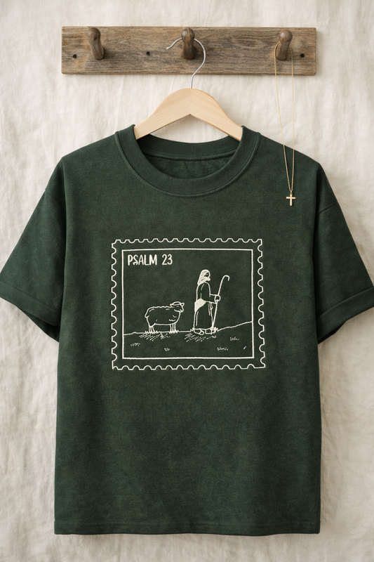 Psalm 23 Postage Stamp Embroidered Shirt