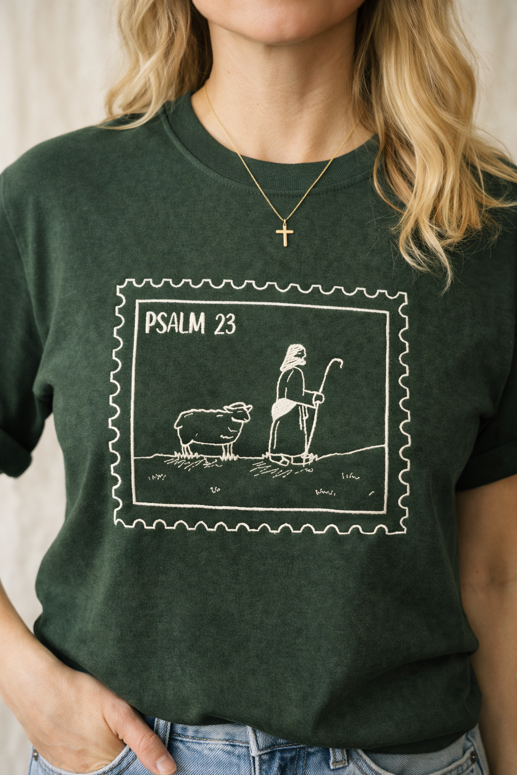 Psalm 23 Postage Stamp Embroidered Shirt