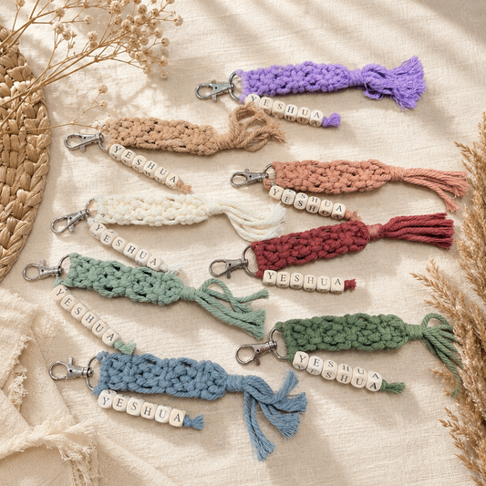 Yeshua Macrame Beaded Keychain - Wooden Beaded Christian Keychain (F1)