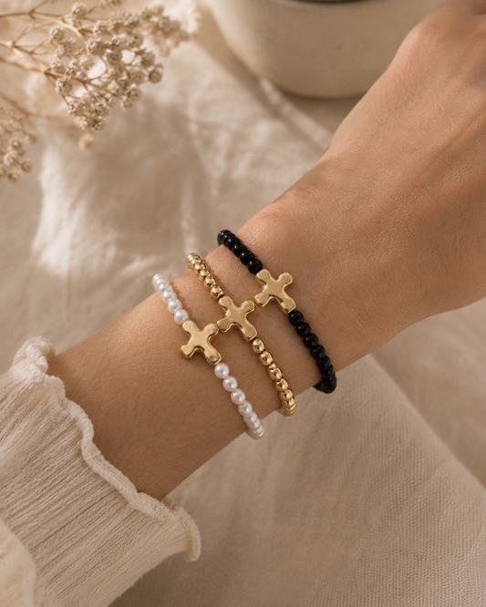 Cross Beaded Bracelet Set - Christian Stacker Bracelet (H1)