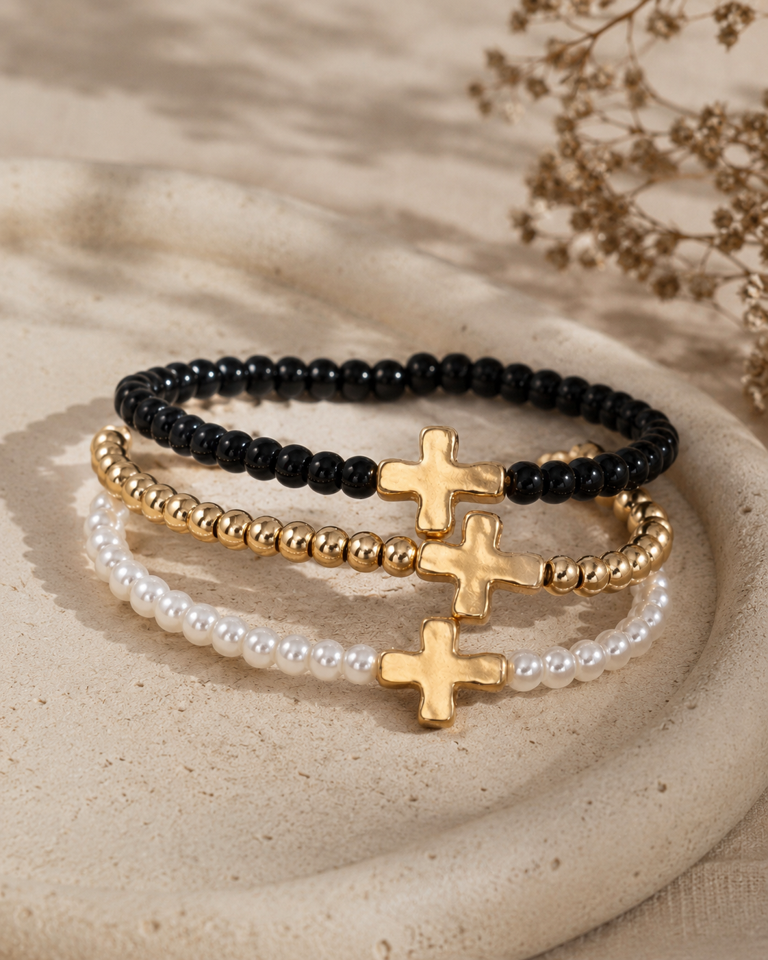Cross Beaded Bracelet Set - Christian Stacker Bracelet (H1)