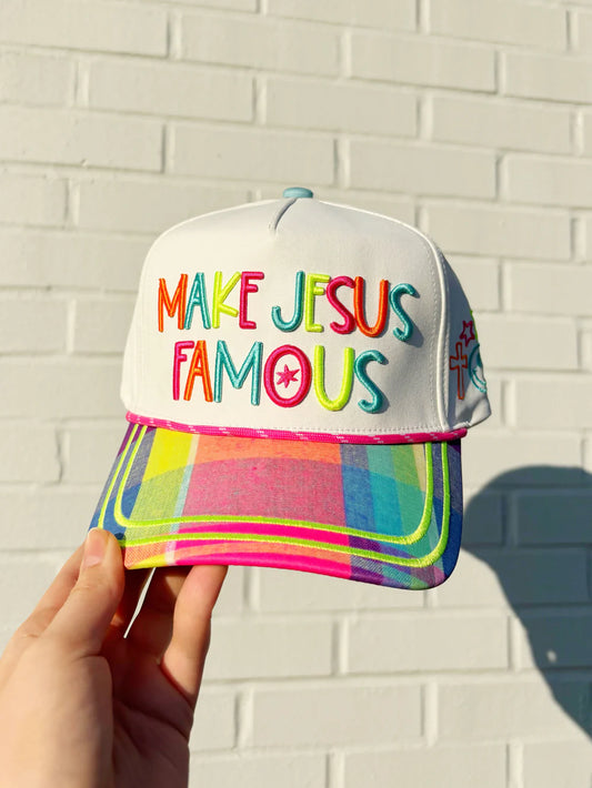 Make Jesus Famous Colorful Plaid Puff Embroidered Hat