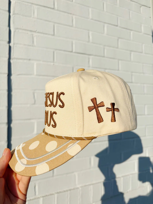 Make Jesus Famous Brown Polka Dot Embroidered Hat