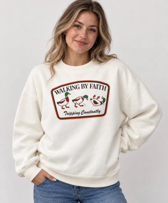 Walking By Faith Tripping Constantly Mockneck Sweatshirt