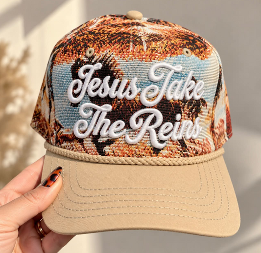 Jesus Take the Reins Puff Tapestry Hat