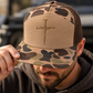 Three Nails Cross Embroidered Duck Camo Snapback Hat