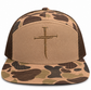 Three Nails Cross Embroidered Duck Camo Snapback Hat
