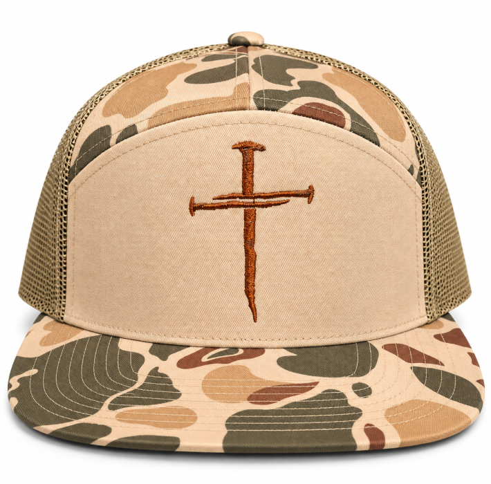 Three Nails Cross Embroidered Duck Camo Snapback Hat