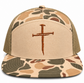 Three Nails Cross Embroidered Duck Camo Snapback Hat