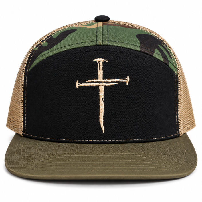 Three Nails Cross Embroidered Duck Camo Snapback Hat