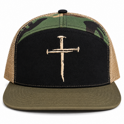 Three Nails Cross Embroidered Duck Camo Snapback Hat