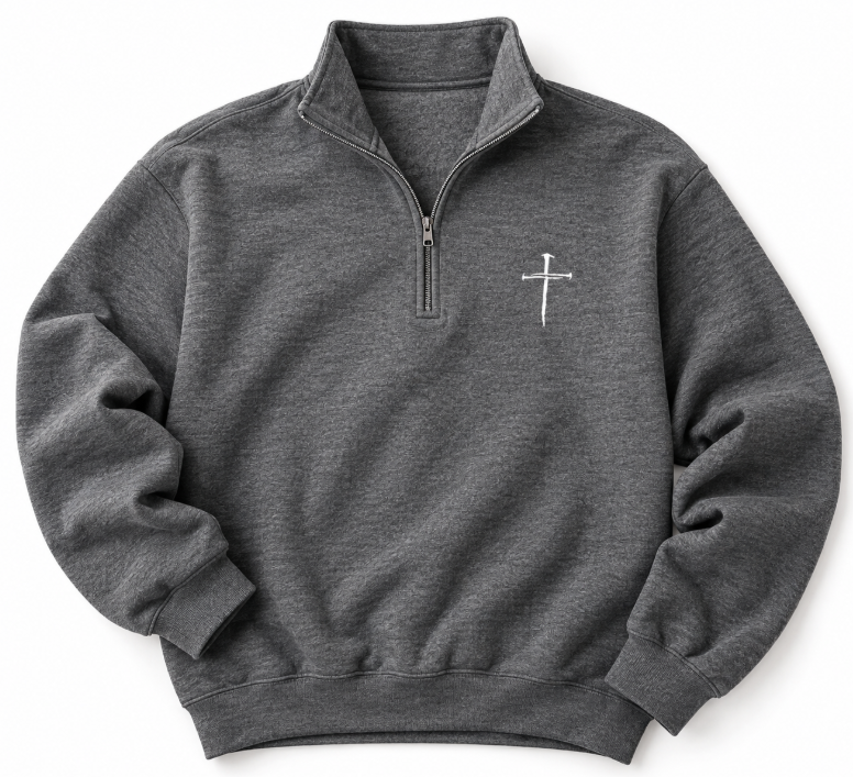 Embroidered Three Nails Cross Quarter-Zip Sweatshirt | Unisex Christian Pullover
