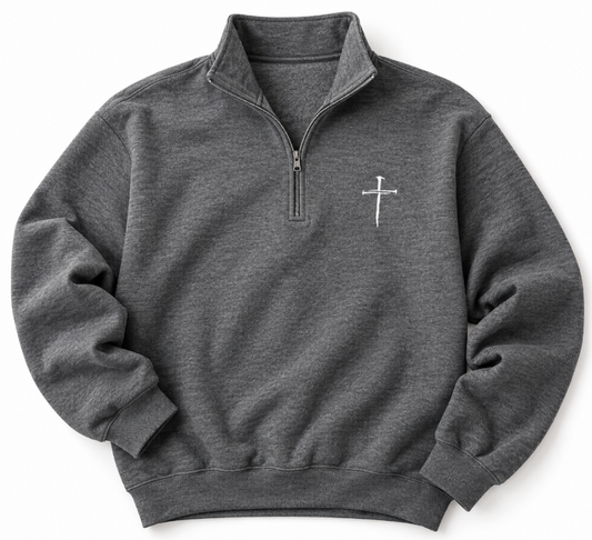 Embroidered Three Nails Cross Quarter-Zip Sweatshirt | Unisex Christian Pullover