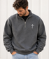Embroidered Three Nails Cross Quarter-Zip Sweatshirt | Unisex Christian Pullover