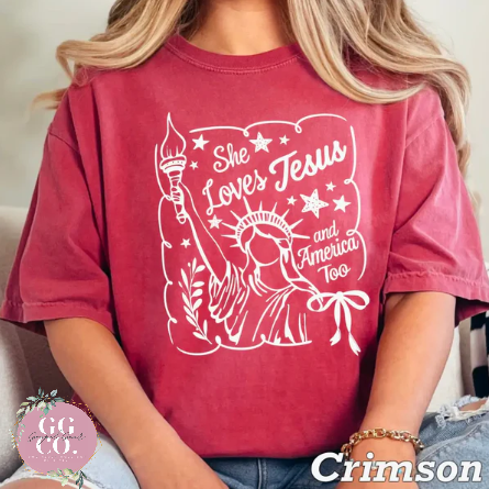 She Loves Jesus And America Too - Christian Shirt - Christian Apparel - Graphic Tee - Christian Gift (8-21)