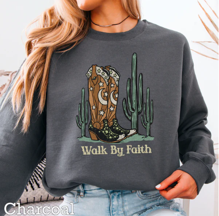 Walk By Faith Boots -  Christian Shirt - Christian Apparel - Graphic Tee - Christian Gift (1-17)