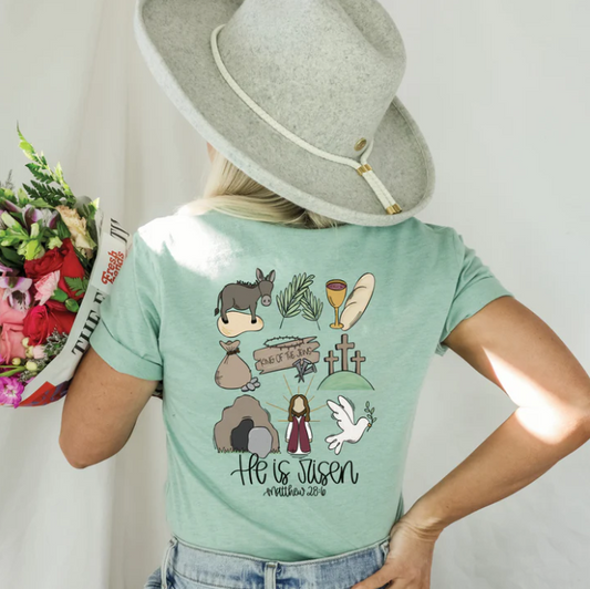 He Is Risen Matthew 28:6 - Christian Shirt - Christian Apparel - Graphic Tee - Christian Gift (1-15)