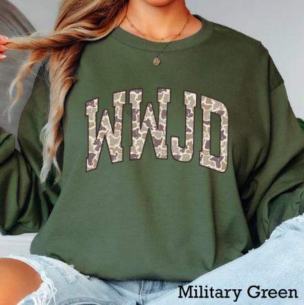 WWJD Camo -  Christian Shirt - Christian Apparel - Graphic Tee - Christian Gift (6-18)