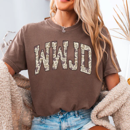 WWJD Camo -  Christian Shirt - Christian Apparel - Graphic Tee - Christian Gift (6-18)
