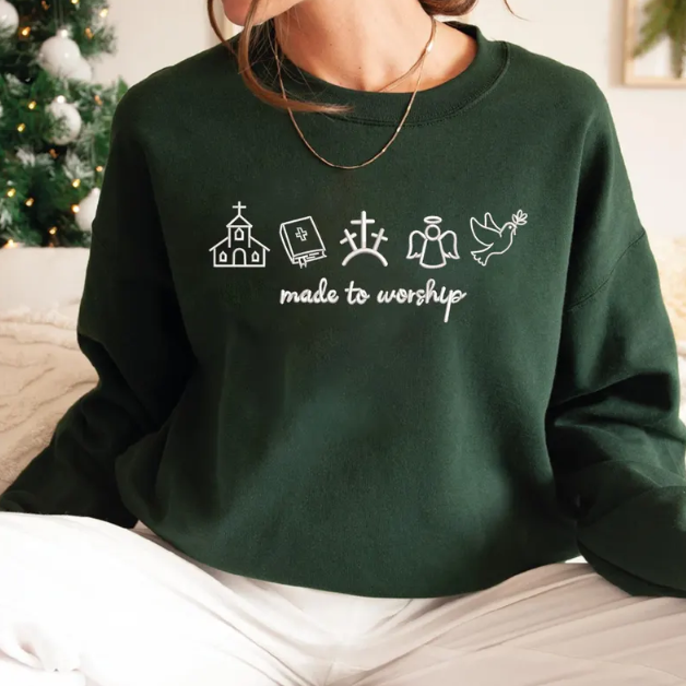 Made To Worship Embroidered Shirt, Embroidered Shirt, Christian Embroidered Shirt, Christian Gift