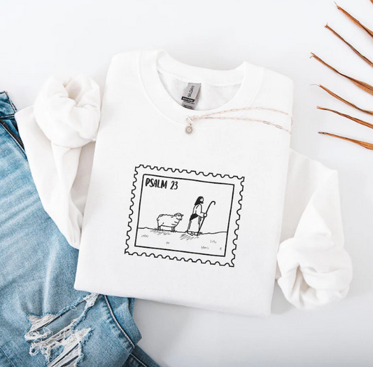 Psalm 23 Postage Stamp Embroidered Shirt, Embroidered Shirt, Christian Embroidered Shirt, Christian Gift