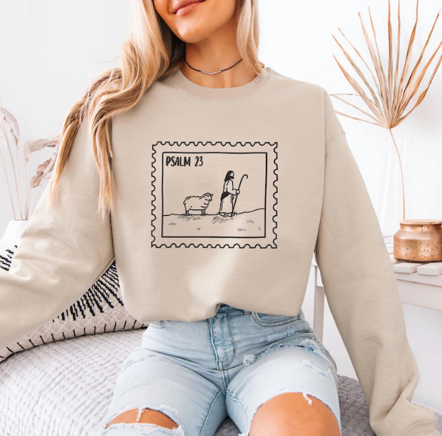 Psalm 23 Postage Stamp Embroidered Shirt, Embroidered Shirt, Christian Embroidered Shirt, Christian Gift